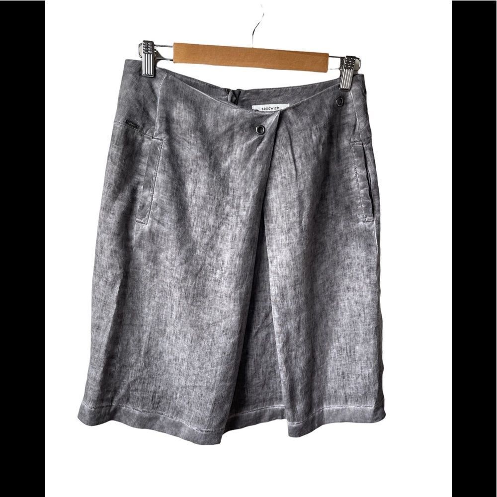 𝅺anthropologie Sandwich grey 100% linen skirt size XS